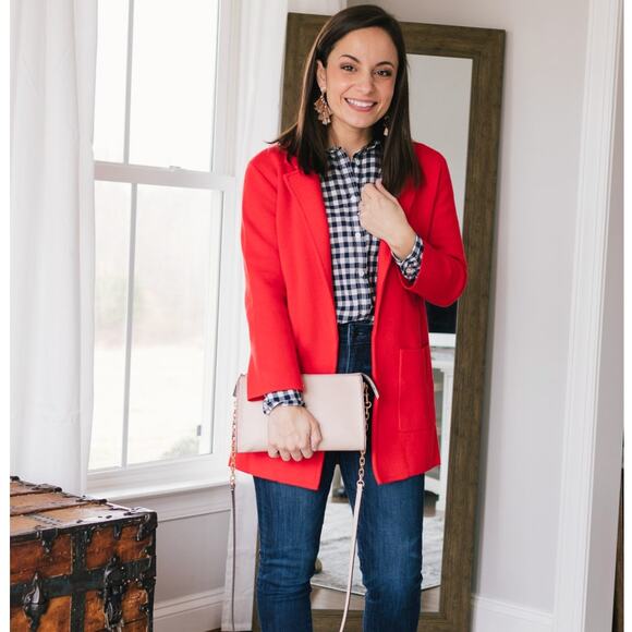 J. CREW Eloise Sweater Blazer Merino Wool Cherry Red Plus Size Sz 2X {3W17} - Picture 1 of 6